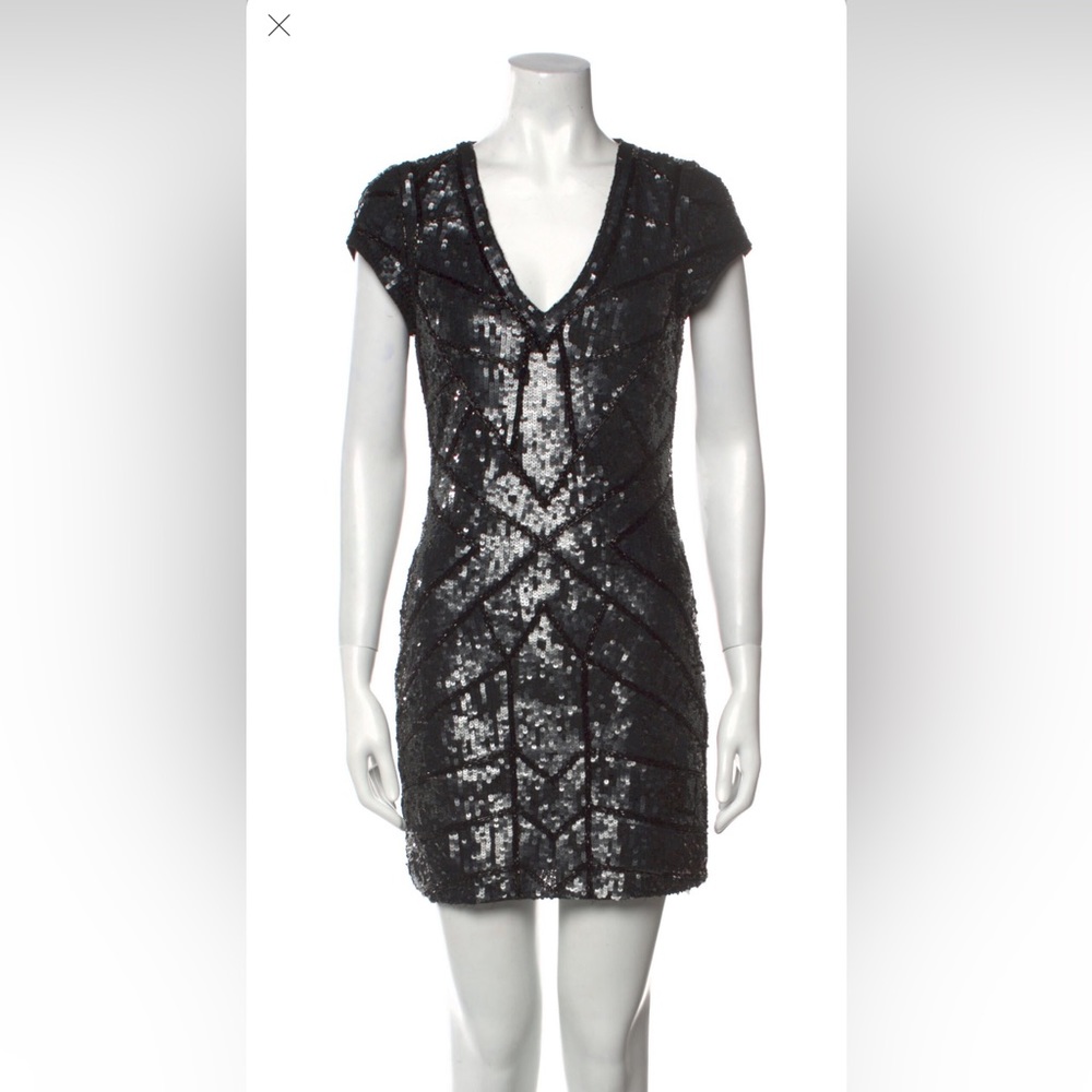 Parker M Black Sequin Cocktail Dress